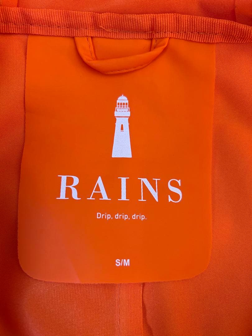 ユニセックス　RAINS フード付きレインコート S/M オレンジ
