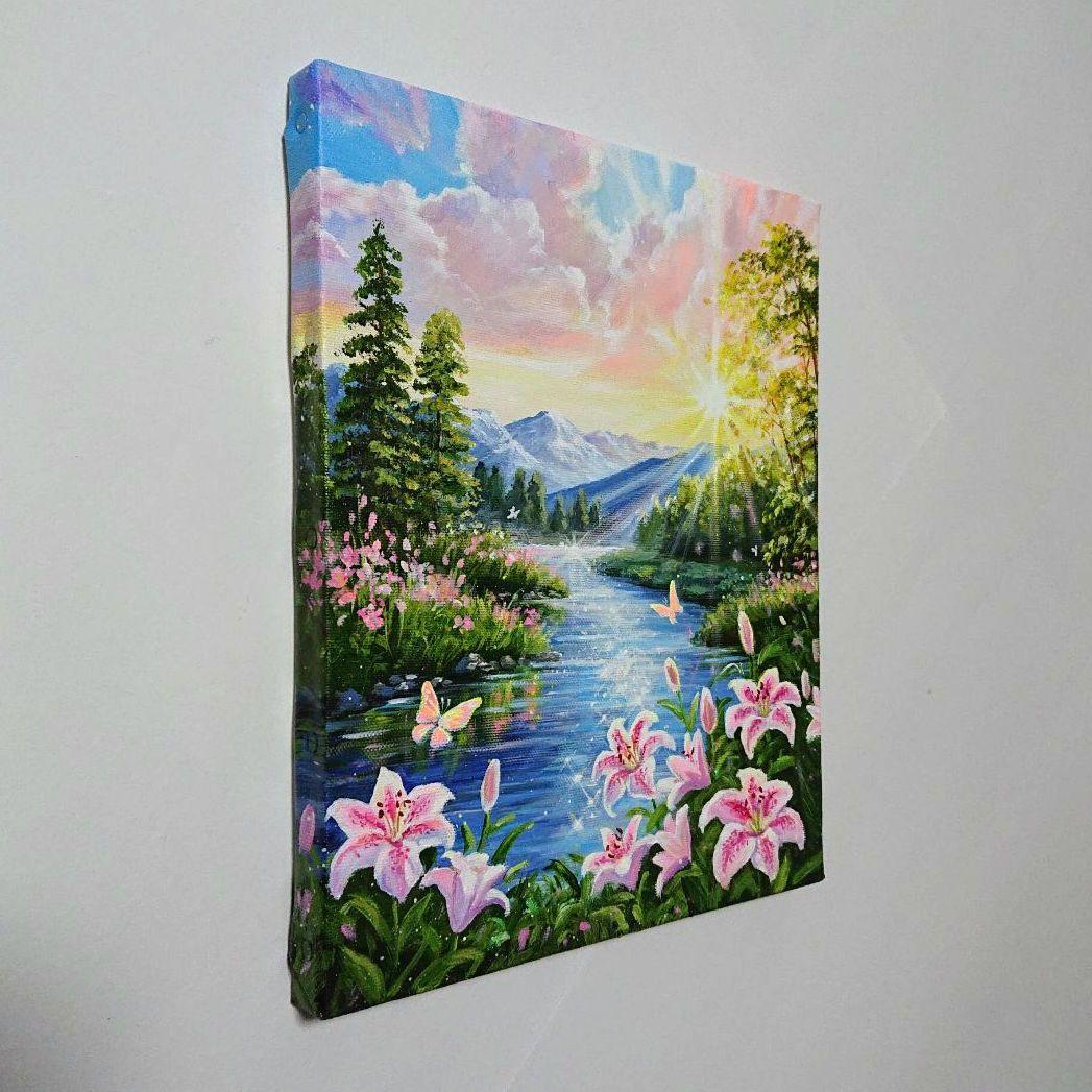 【ユリが咲く時】アクリル画 F3 風景画 絵画