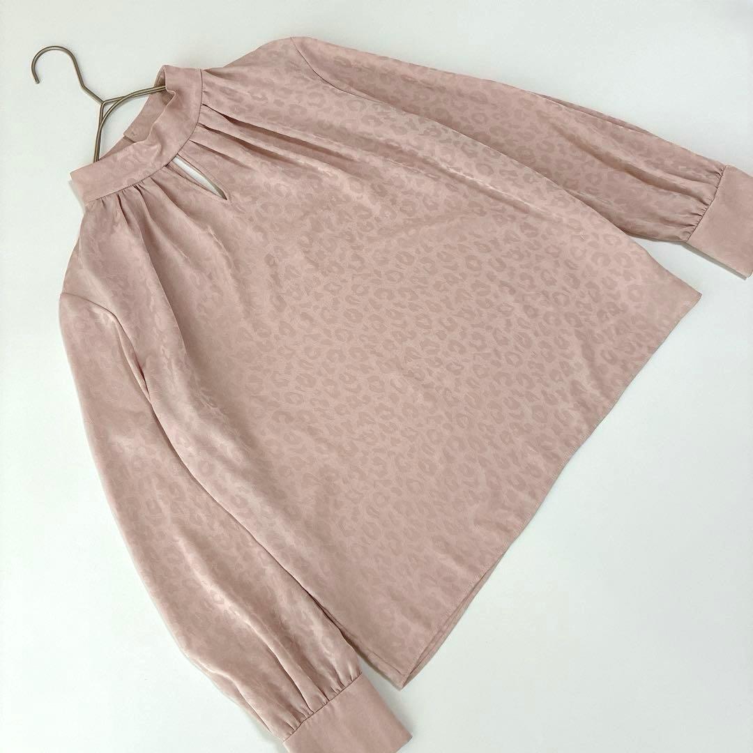 美品 ピンクレオパードPINKY&DIANNE スタンドカラージャガードブラウス