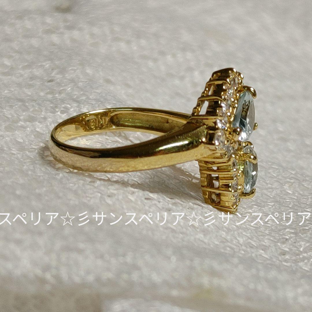 K18 アクアマリンとCZのデザインリング