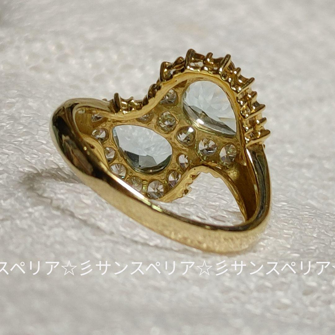 K18 アクアマリンとCZのデザインリング