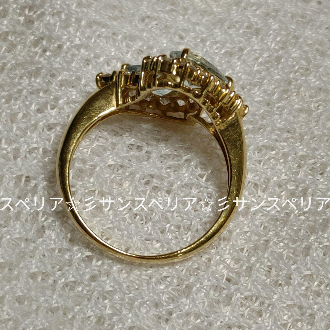 K18 アクアマリンとCZのデザインリング