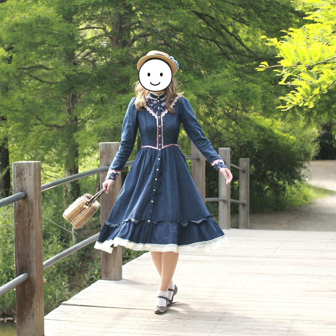 【GUNNE SAX】　デニム×小花柄 ワンピース 70s