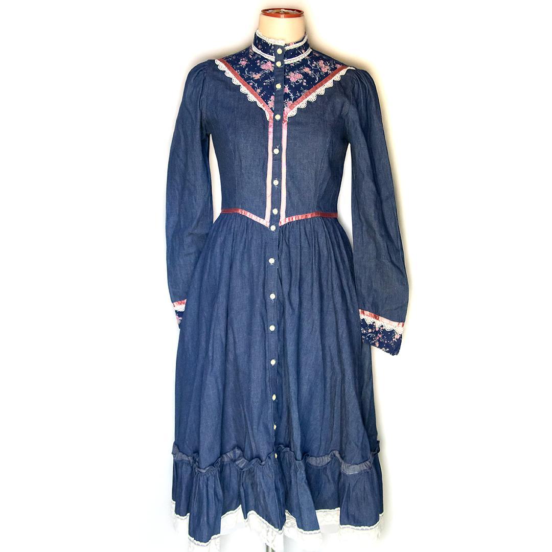 【GUNNE SAX】　デニム×小花柄 ワンピース 70s
