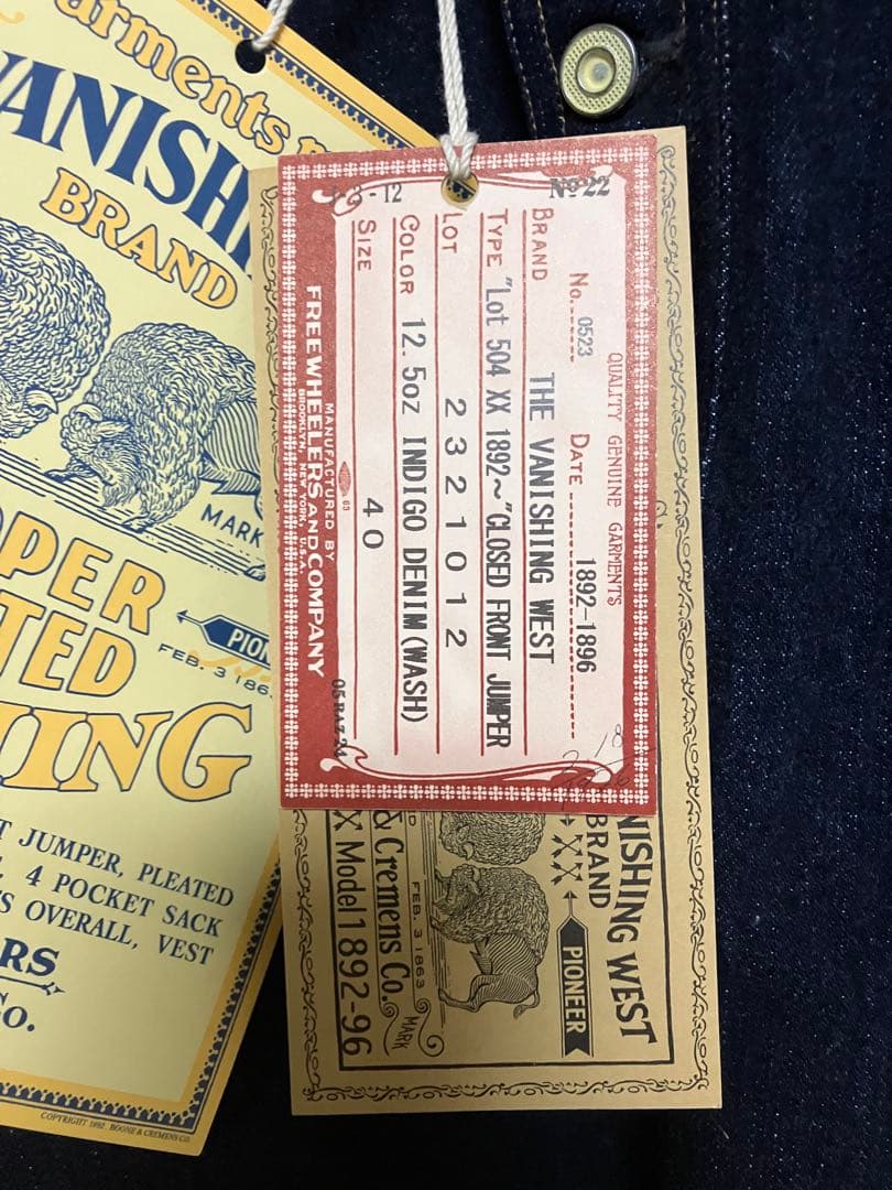 完全新品フリーホイーラーズ1892年モデルクローズドフロントジャンパーサイズ40