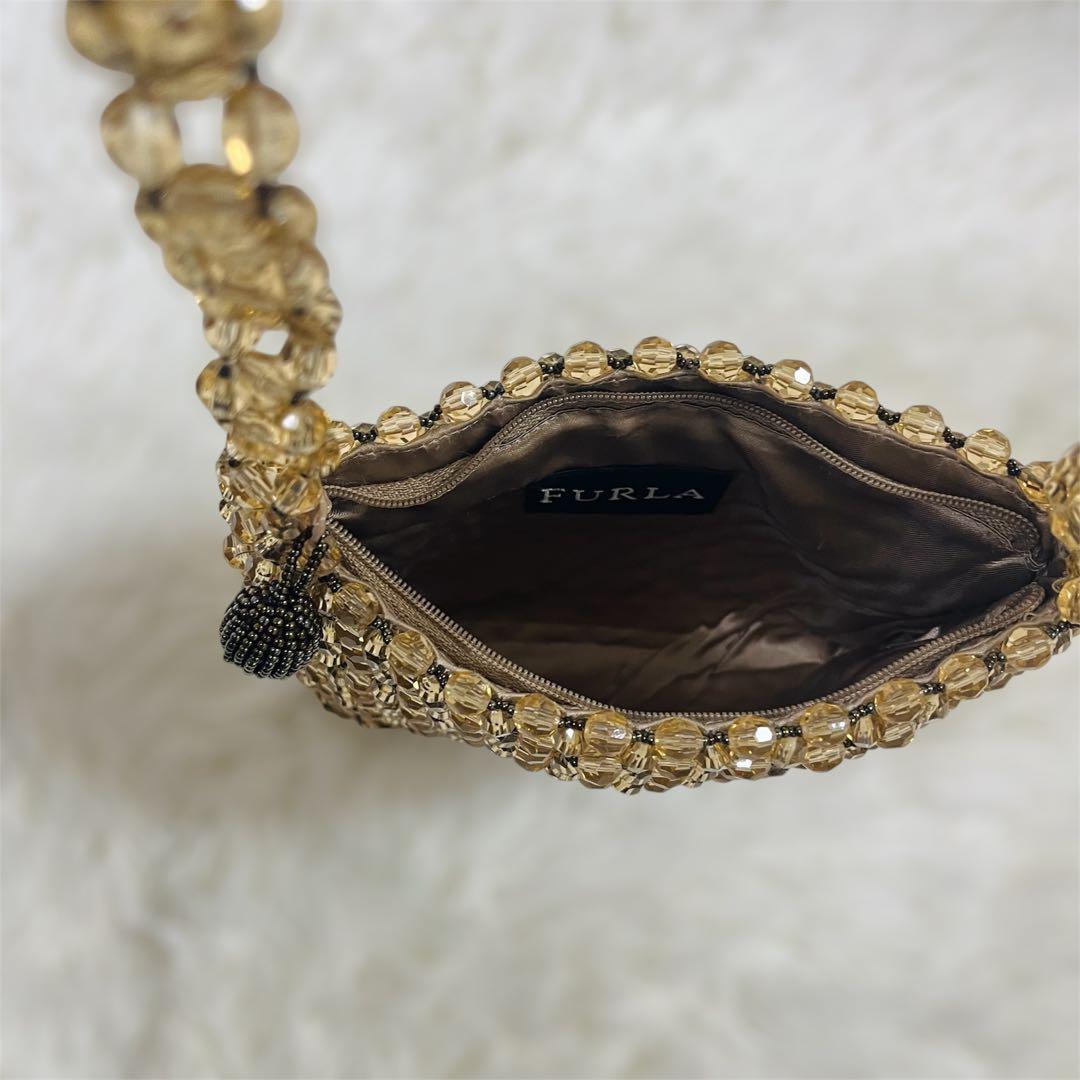 美品 FURLA フルラ ビーズバッグ シャンパンゴールド ビンテージ 希少