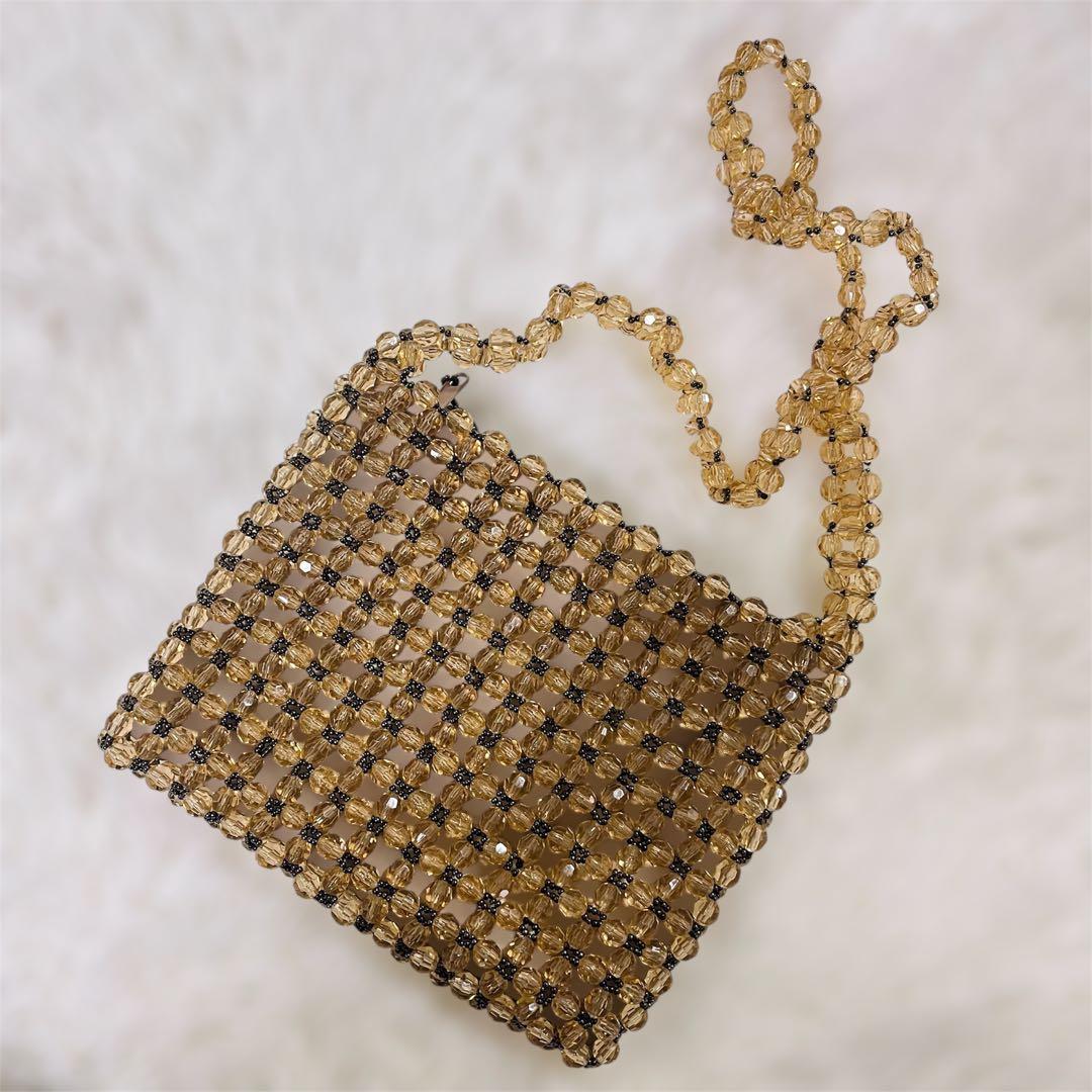美品 FURLA フルラ ビーズバッグ シャンパンゴールド ビンテージ 希少