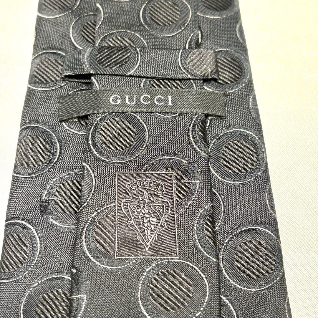 未使用級【GUCCI】ネクタイ シルク100% GG柄 ジャンボG ブラック