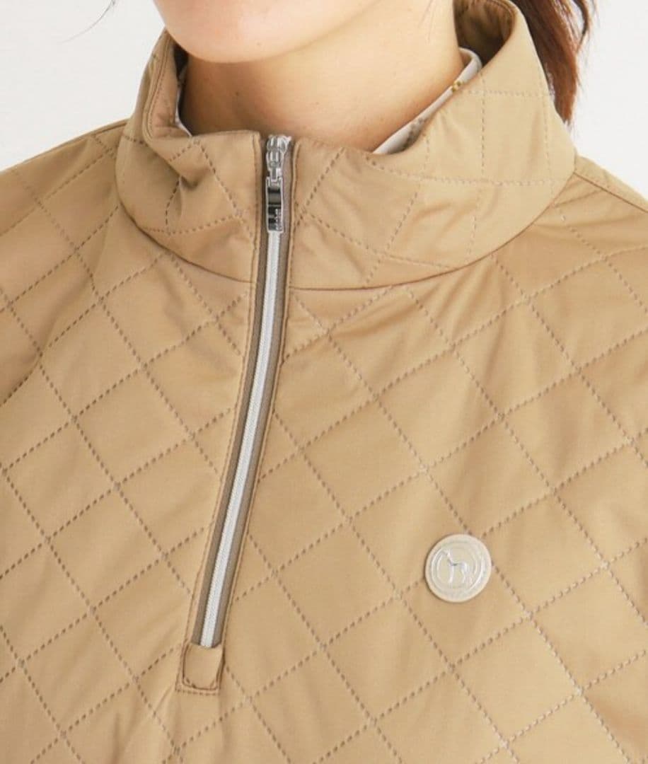 新品　adabat ベージュ キルティング ハーフジップ　ゴルフウェア　半袖