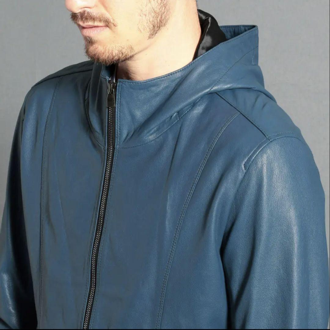 ムッシュニコル　シープレザーフーデッドブルゾン　 ブルー　サイズM