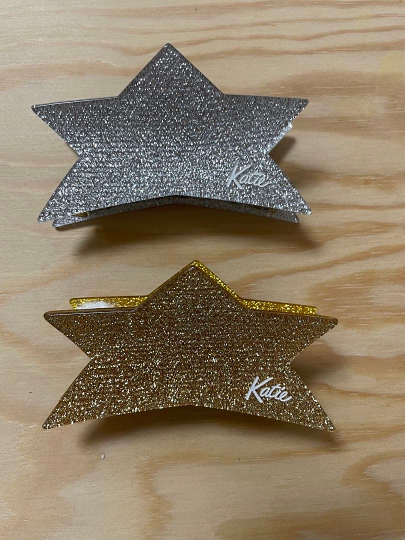Katie GLITTER star クリップ　ゴールド・シルバー　2個セット