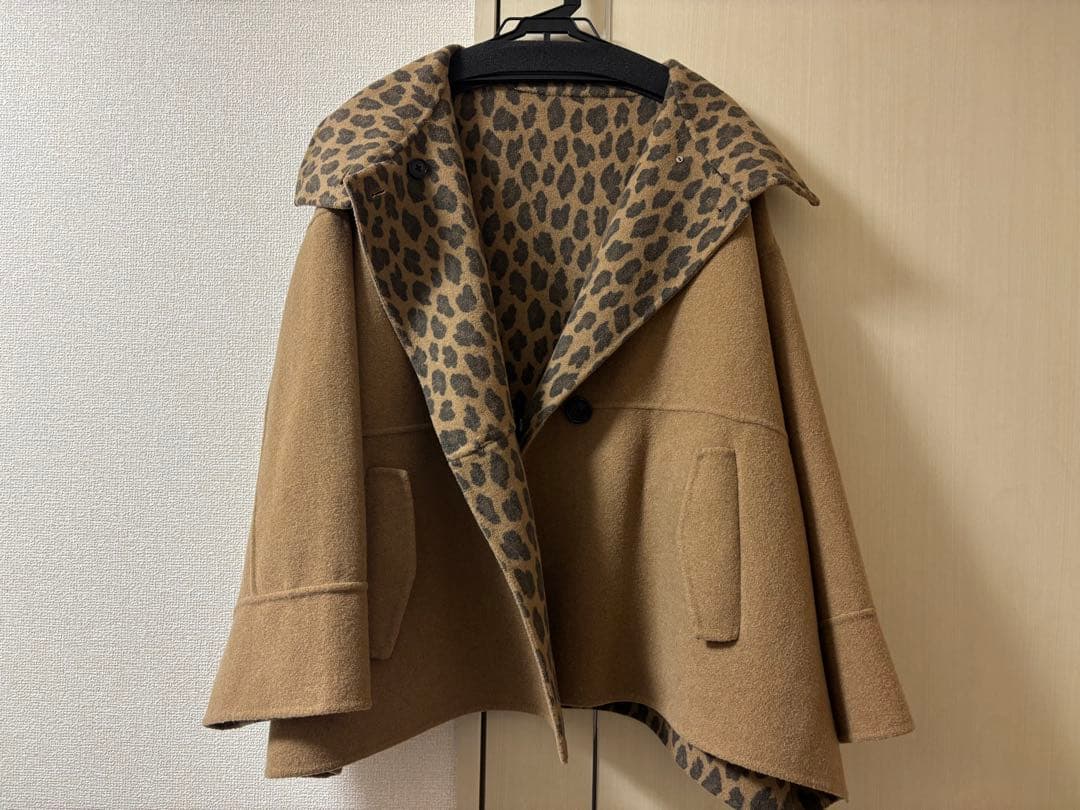 SHIPS any リバー スタンドカラー ポンチョ ショート コート キャメル
