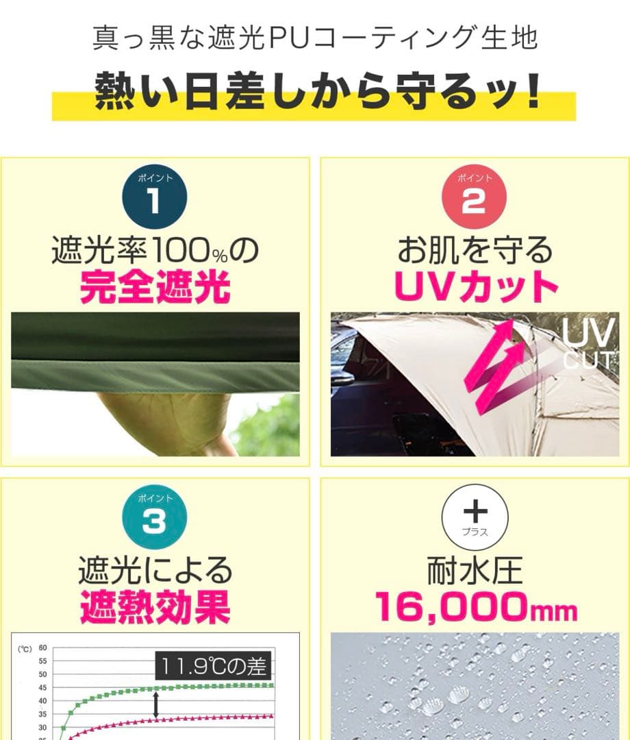 FIELDOOR カーサイドタープ ポール付セット ライトベージュ