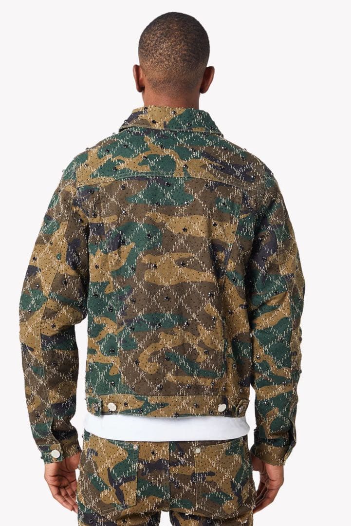 ジャケット・アウター guapi camo embellished denim jacket s
