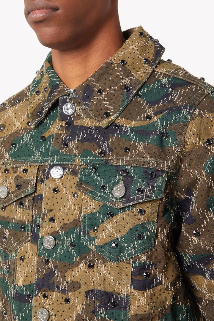 ジャケット・アウター guapi camo embellished denim jacket s