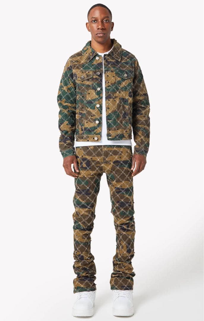 ジャケット・アウター guapi camo embellished denim jacket s