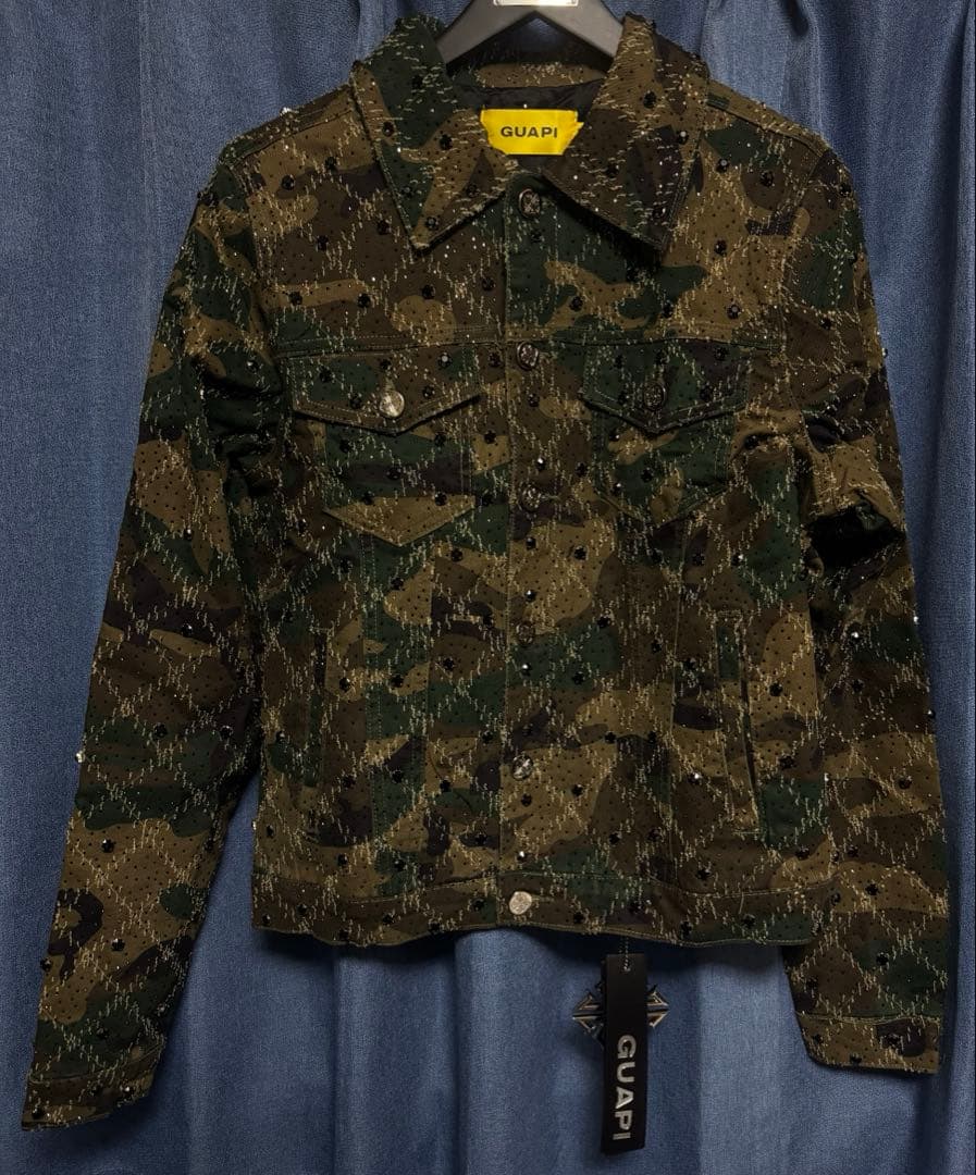 ジャケット・アウター guapi camo embellished denim jacket s