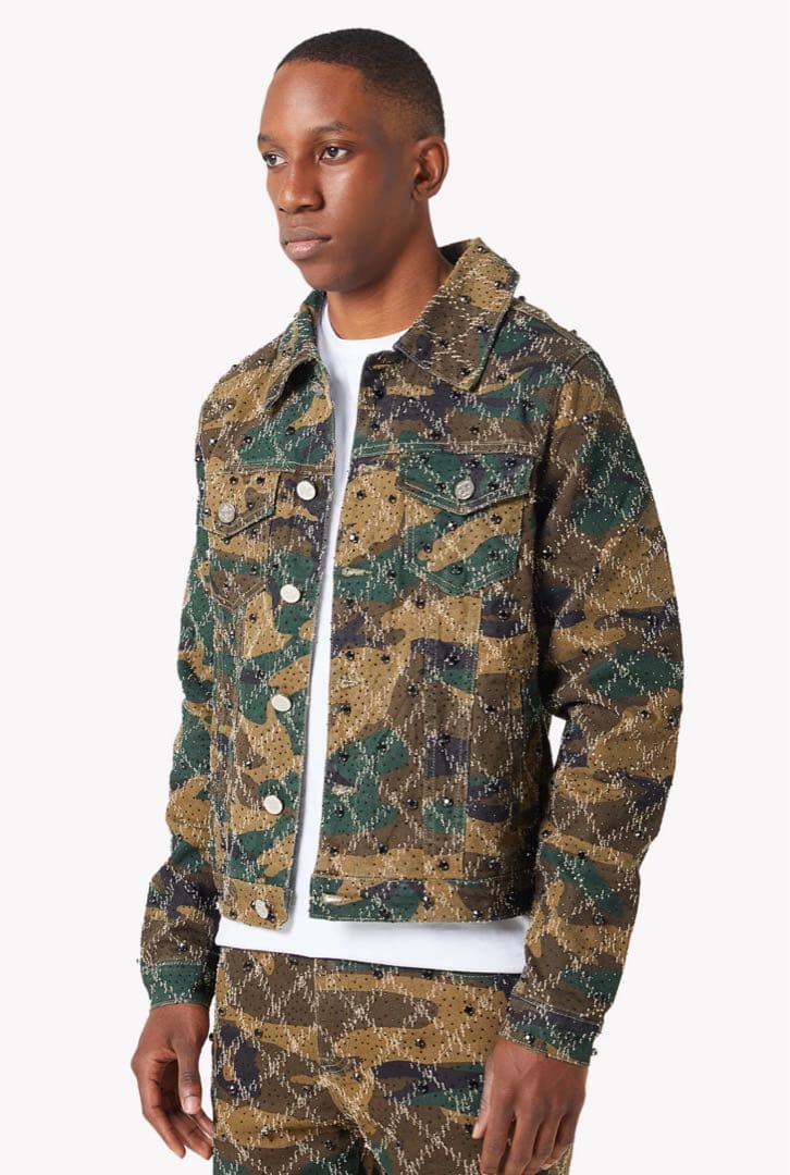ジャケット・アウター guapi camo embellished denim jacket s