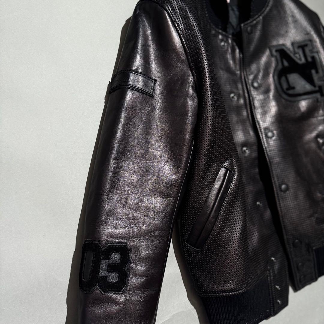 美品 Numero Uno パンチングレザースタジャン 黒 46