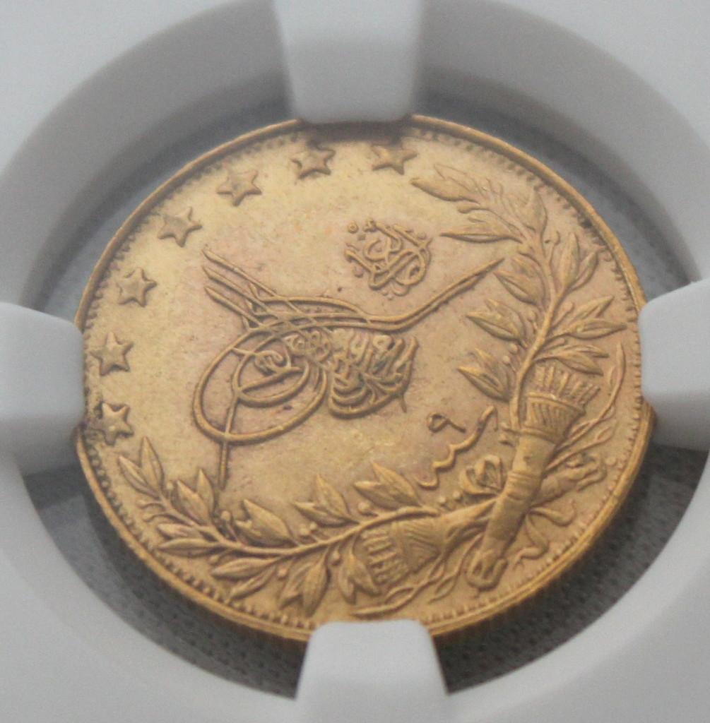 千*可様 AH1327//9 オスマン・トルコ帝国 100クルシュ 金貨 NGC