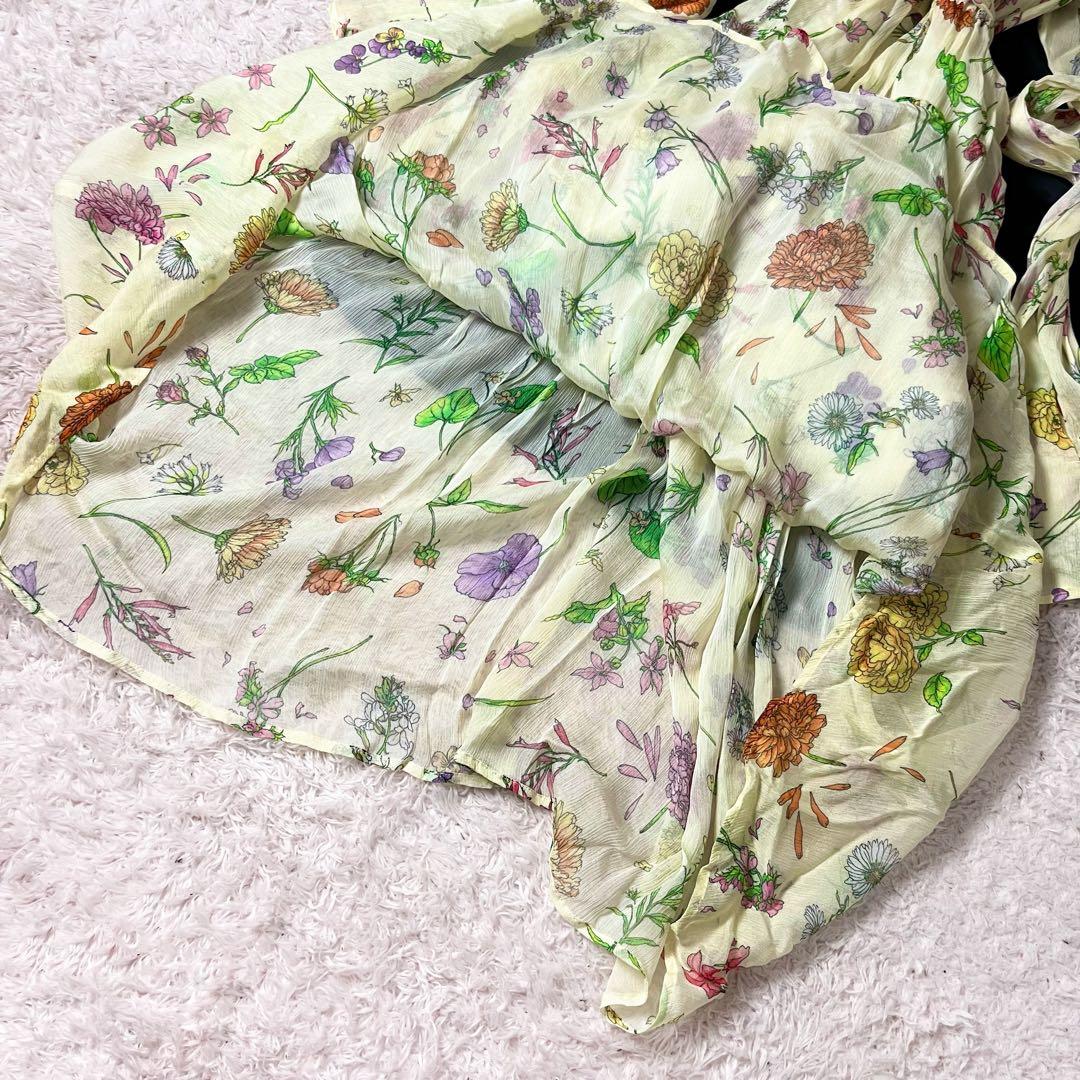 アナイ ロングワンピース 花柄 シフォン シースルー ベルト ホワイト M