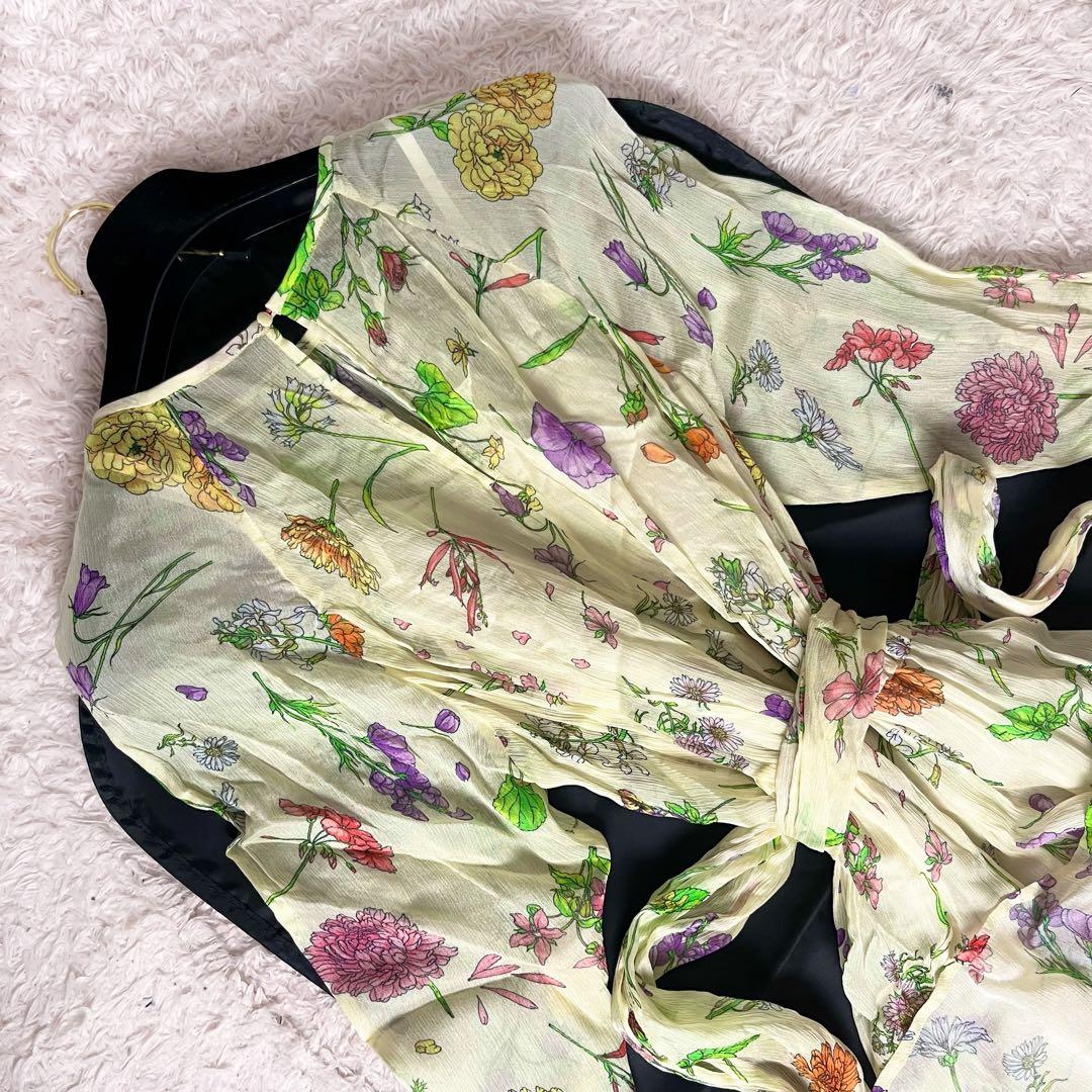 アナイ ロングワンピース 花柄 シフォン シースルー ベルト ホワイト M