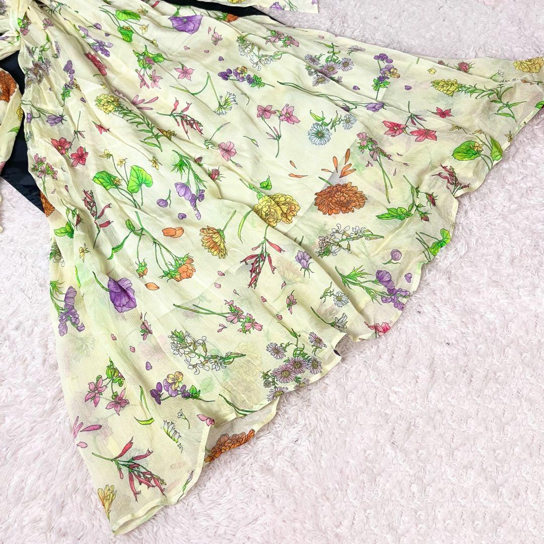 アナイ ロングワンピース 花柄 シフォン シースルー ベルト ホワイト M