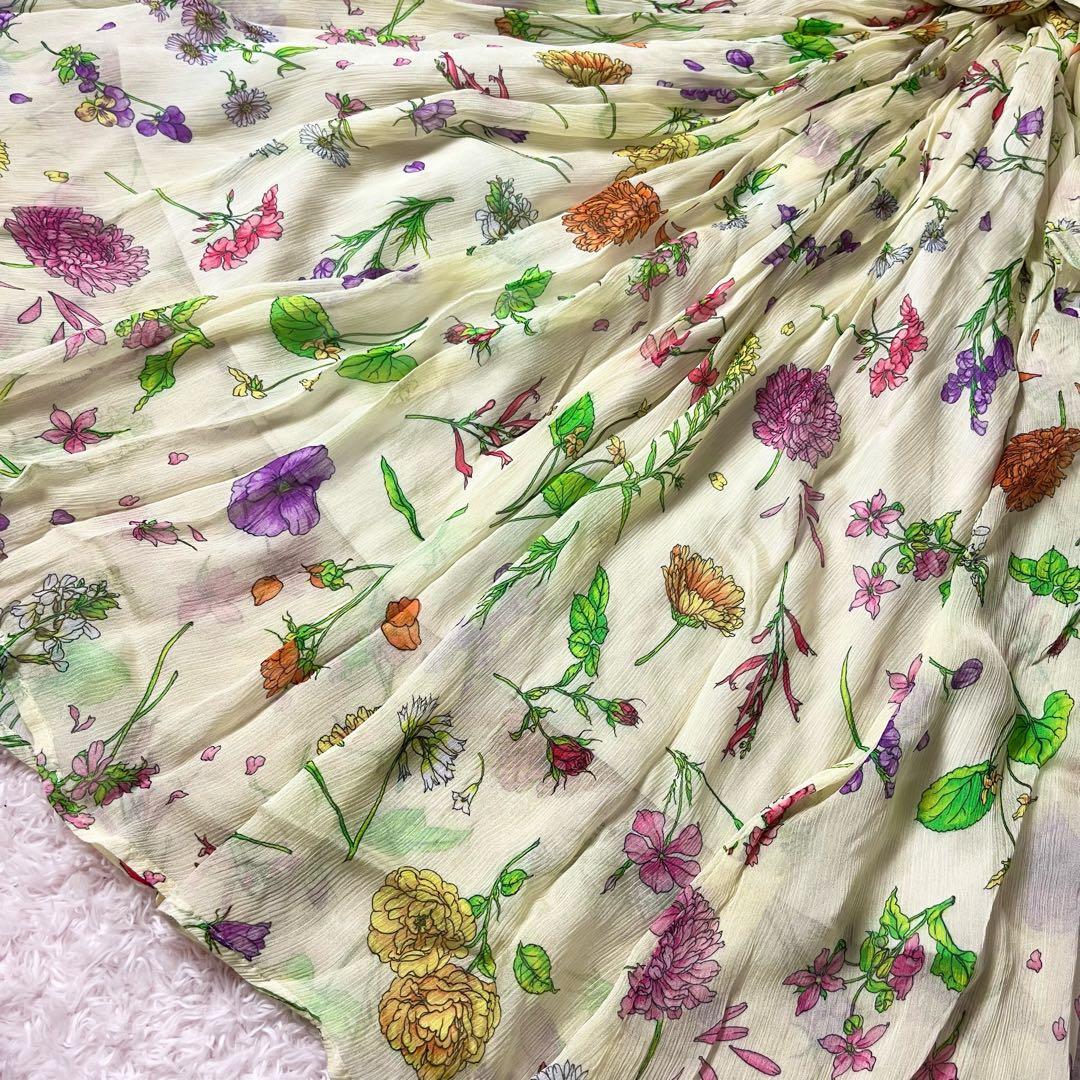 アナイ ロングワンピース 花柄 シフォン シースルー ベルト ホワイト M