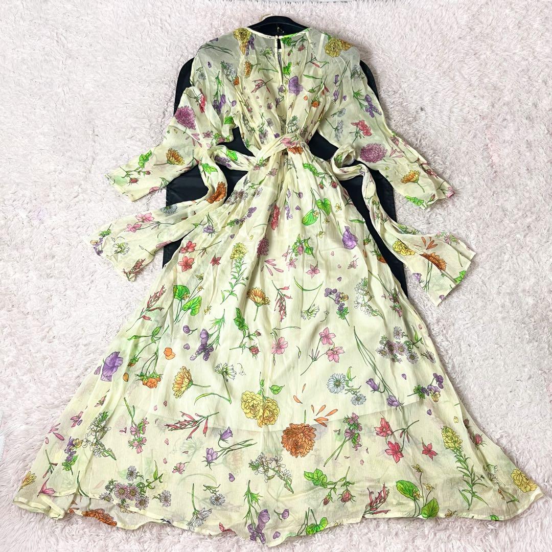 アナイ ロングワンピース 花柄 シフォン シースルー ベルト ホワイト M