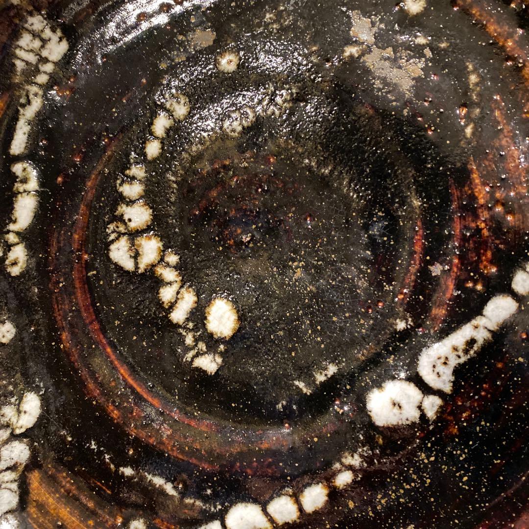 在銘 30cm大皿 黒釉 天目釉 仁作 骨董品 益子焼 時代物