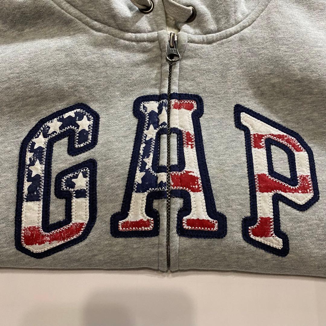 Y2K GAP ギャップ 裏ボア ジップ パーカー ロゴ アメリカ 国旗 短丈