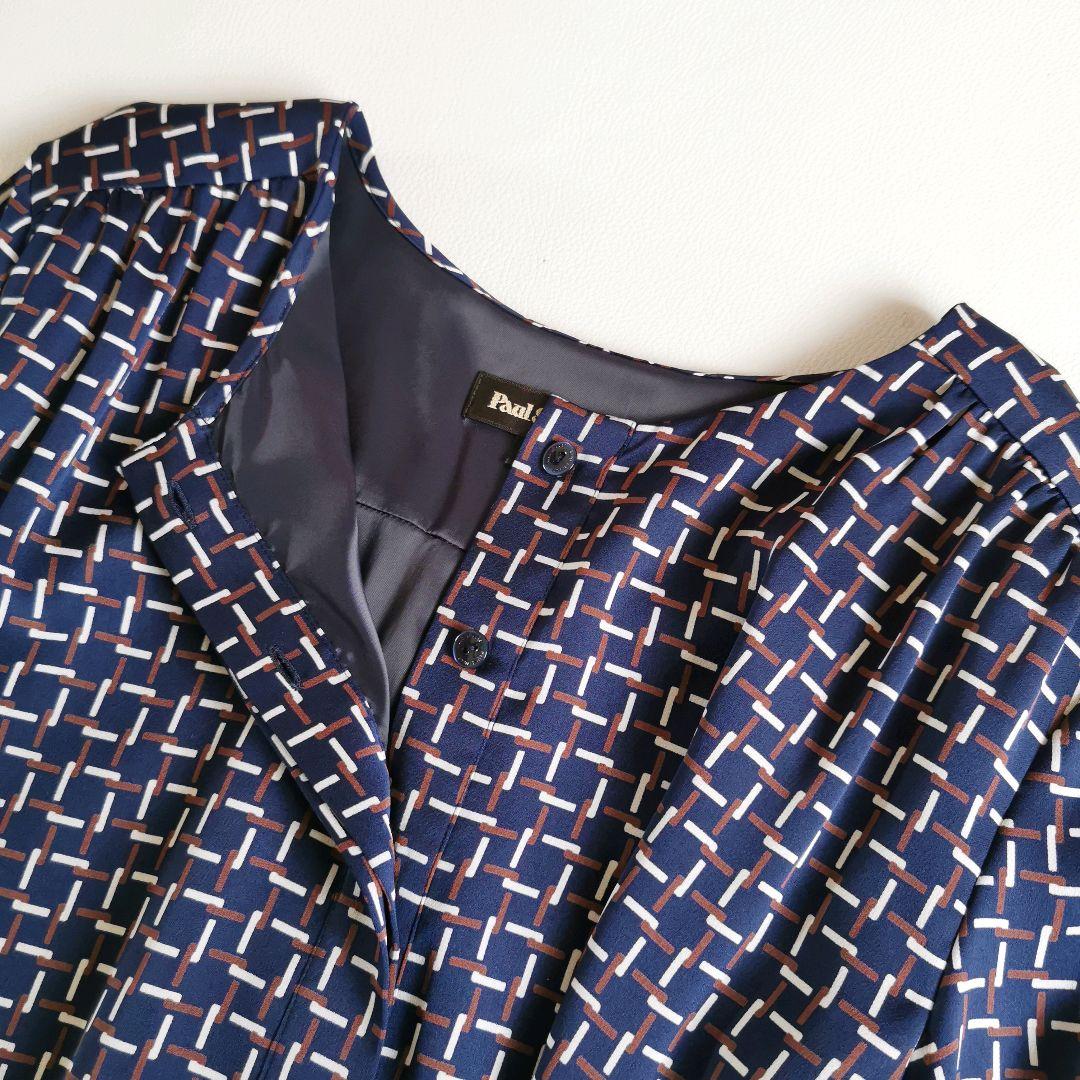 近年【美品✨】ポールスチュアート ロングワンピース リボン 総柄 幾何学 L
