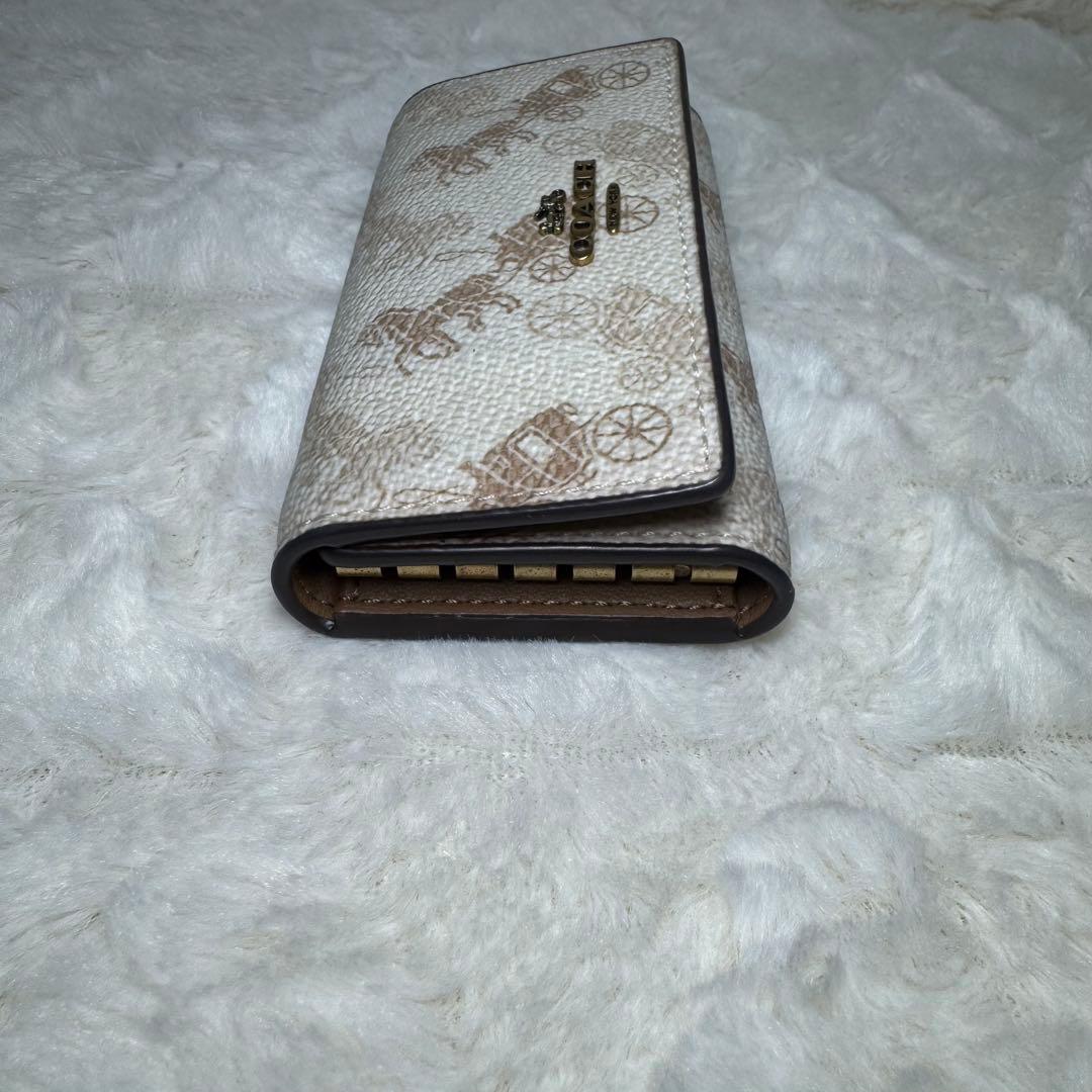 COACH コーチ キーケース 6連 ホワイト×ブラウン キーリング レザー