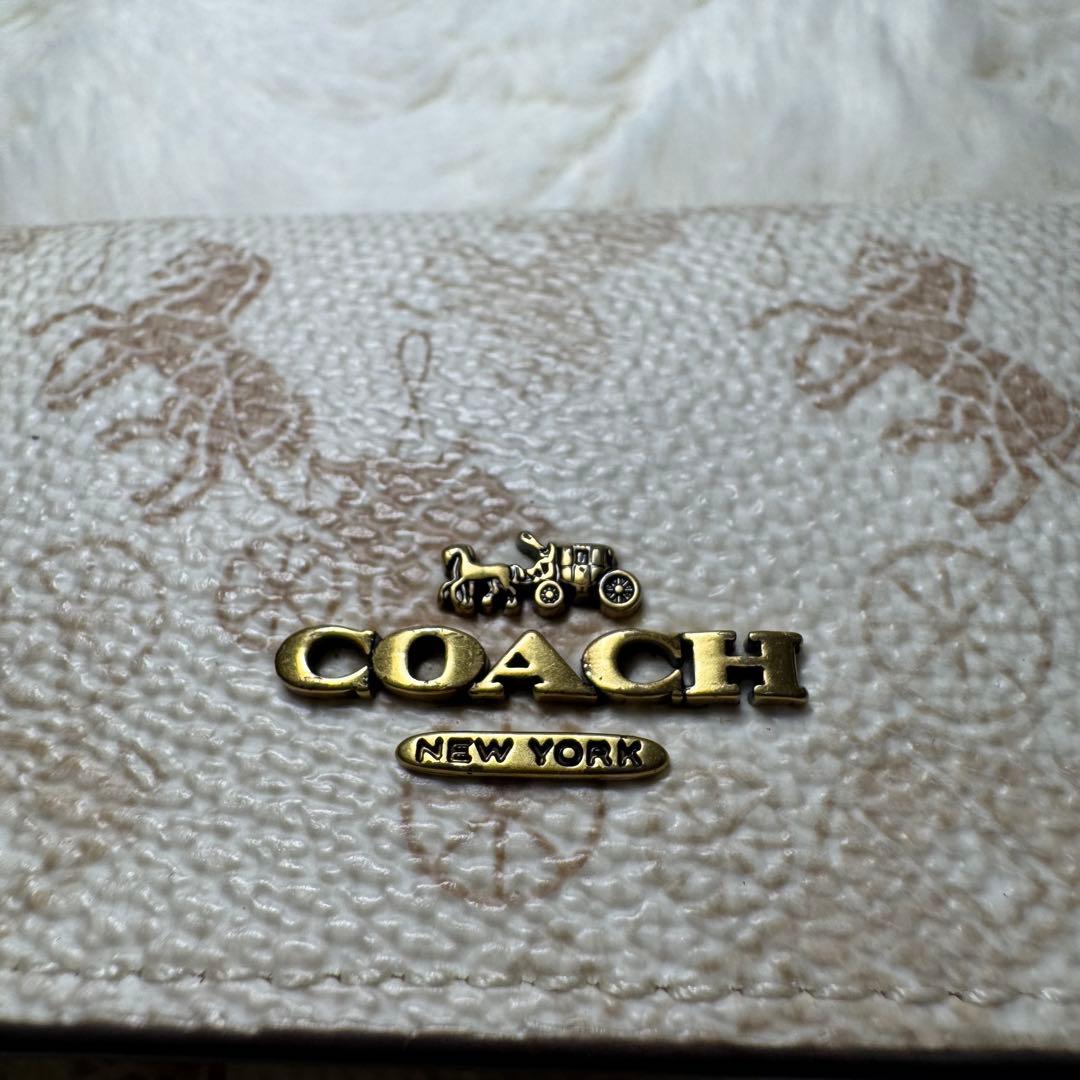 COACH コーチ キーケース 6連 ホワイト×ブラウン キーリング レザー