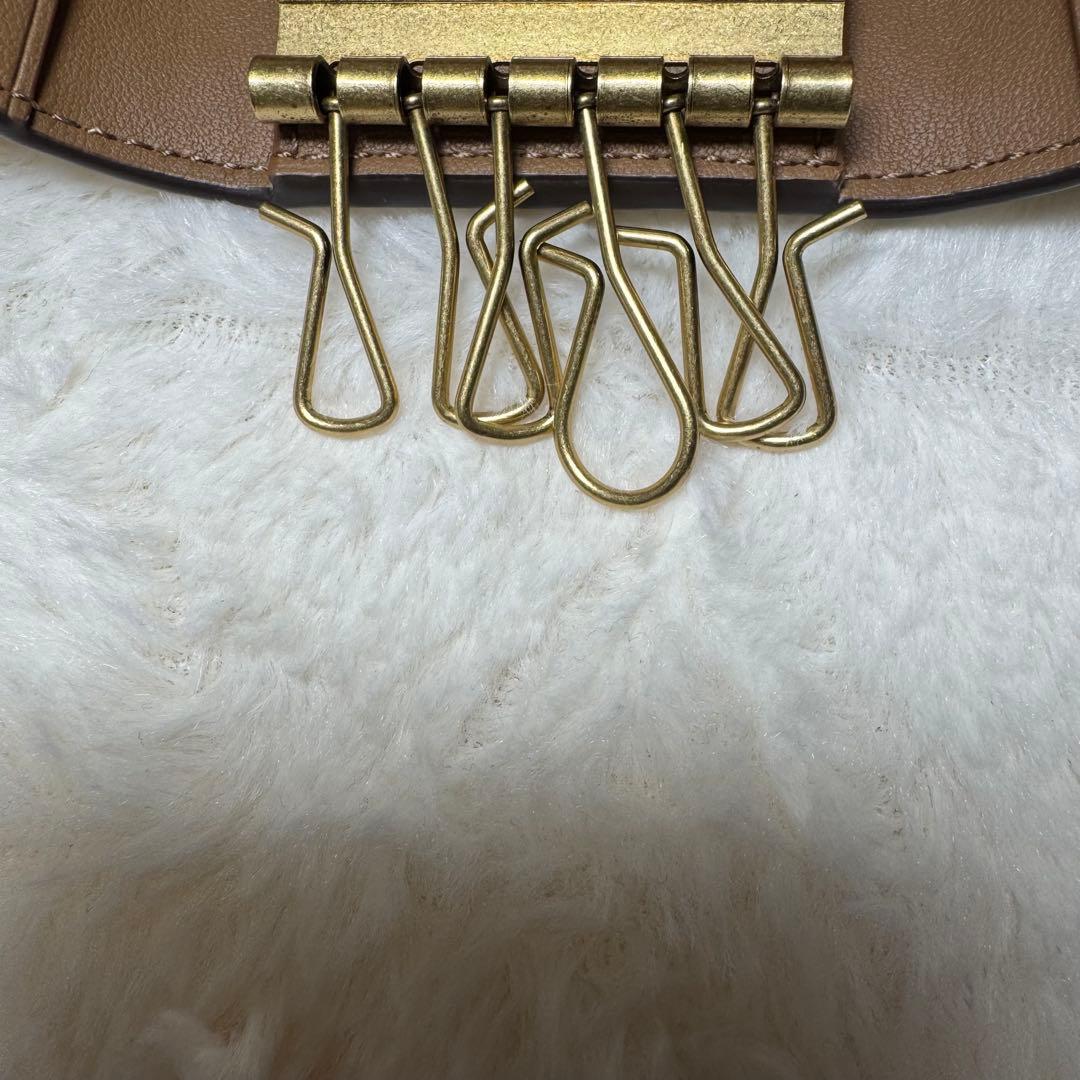 COACH コーチ キーケース 6連 ホワイト×ブラウン キーリング レザー