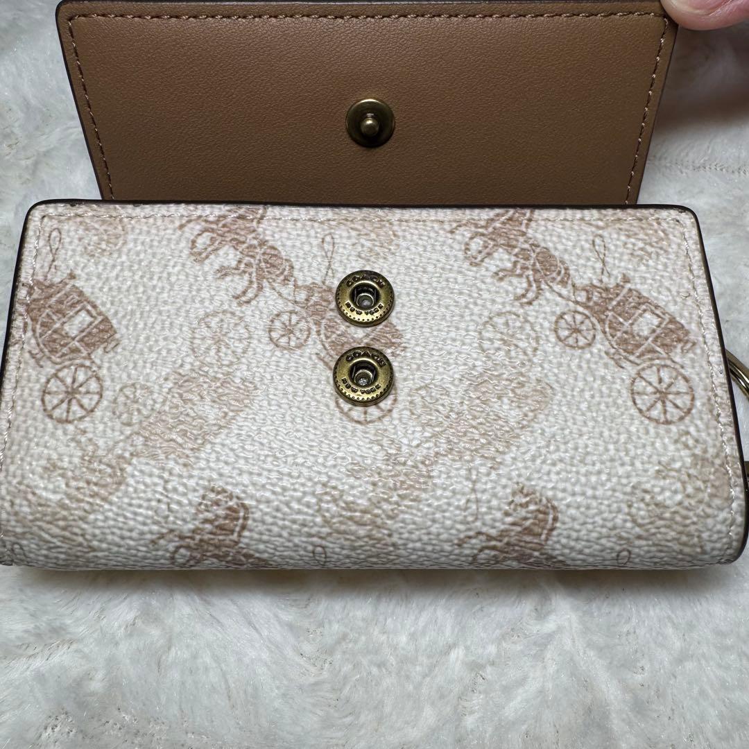 COACH コーチ キーケース 6連 ホワイト×ブラウン キーリング レザー