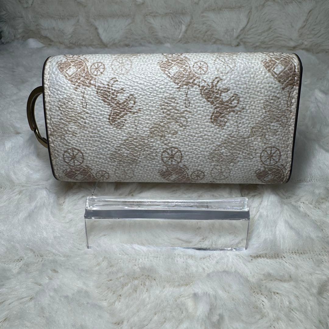 COACH コーチ キーケース 6連 ホワイト×ブラウン キーリング レザー