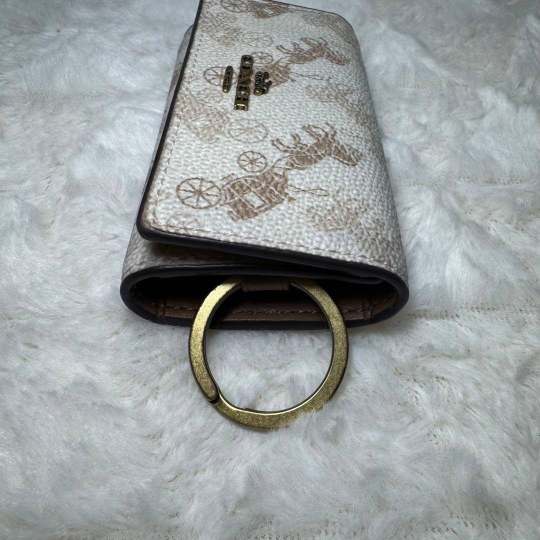 COACH コーチ キーケース 6連 ホワイト×ブラウン キーリング レザー