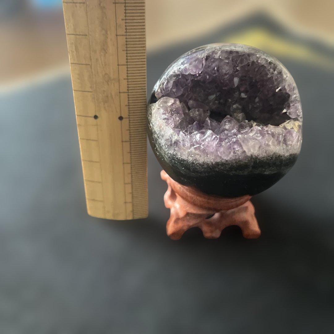 天然石笑い口アメジスト置物台座付き！