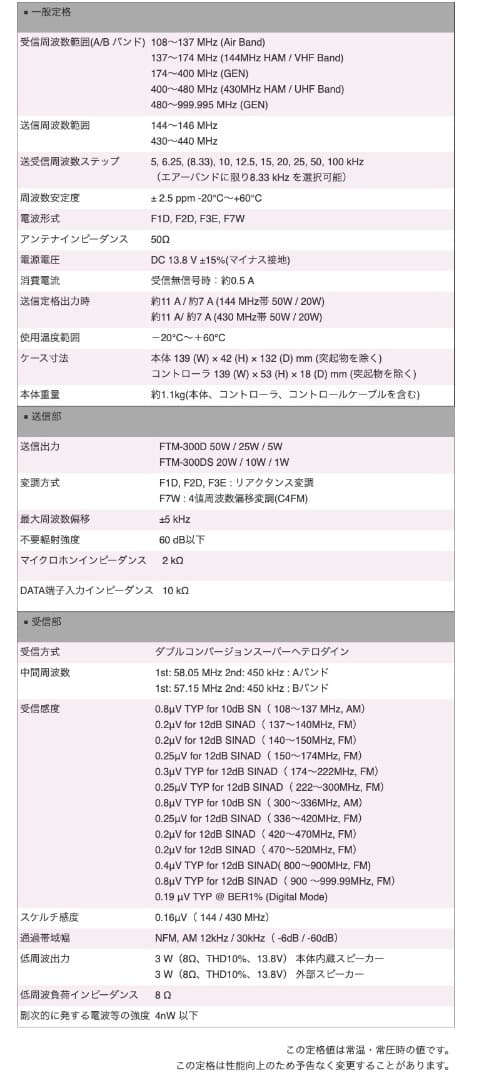 YAESU FTM-300D 144/430MHz 送信出力50W 八重洲無線