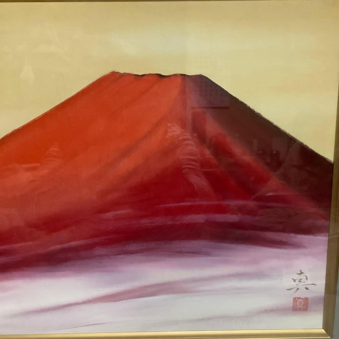 takeさん専用　日本画　作者　【松田　真】　タイトル　【赤富士】　油絵　F6