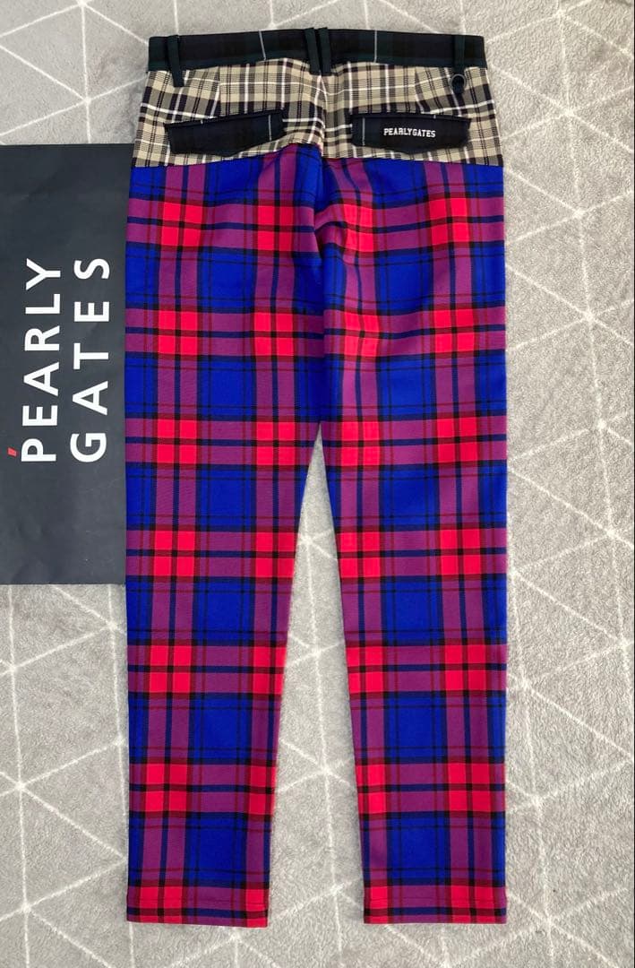 新品 パーリーゲイツ ポリエステルストレッチチェックパンツ(5)サイズL/マルチ