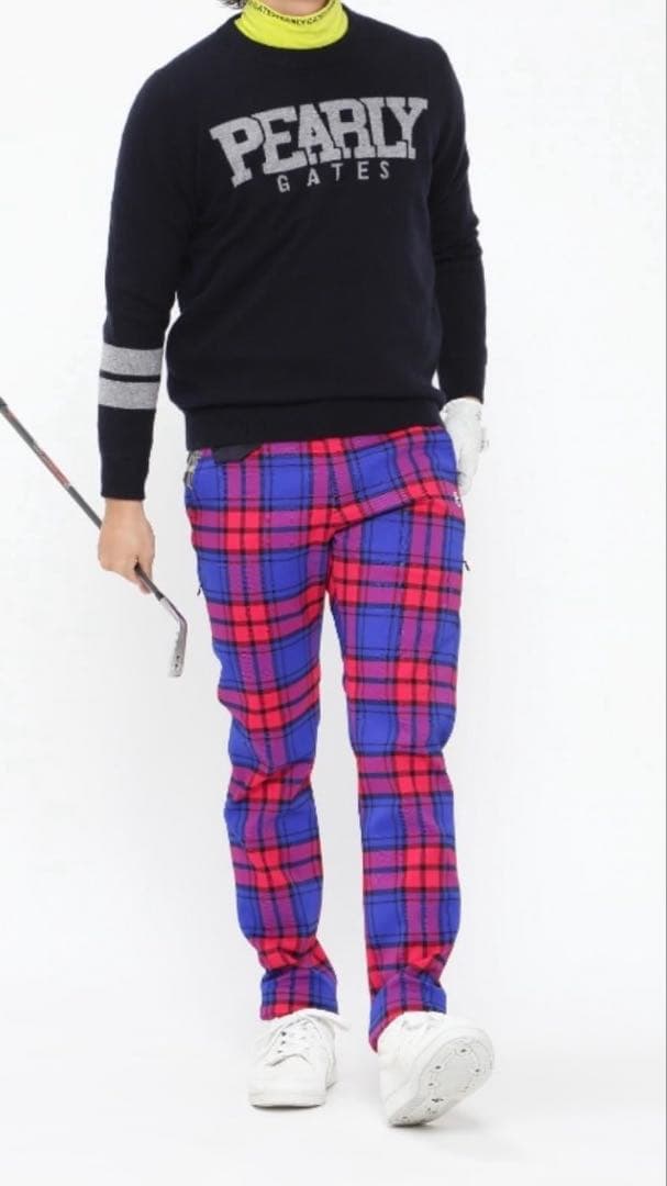 新品 パーリーゲイツ ポリエステルストレッチチェックパンツ(5)サイズL/マルチ