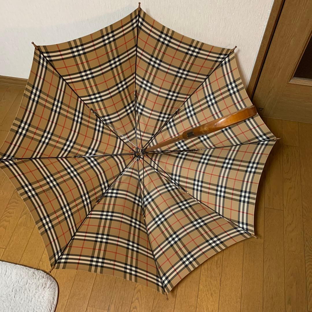バーバリーズ 長傘 ノバチェック ロゴ 持ち手　取手木製