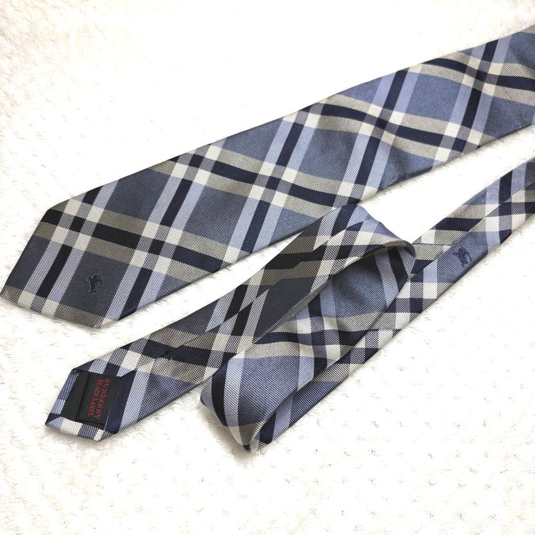 美品✨ BURBERRY BLACK LABEL シルク ネクタイ 総柄 ブルー