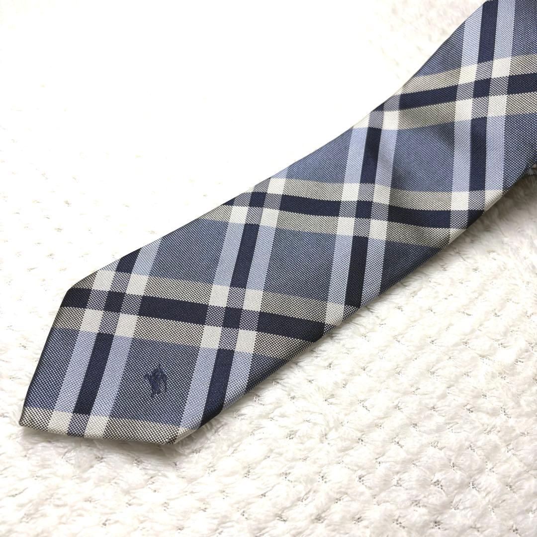 美品✨ BURBERRY BLACK LABEL シルク ネクタイ 総柄 ブルー