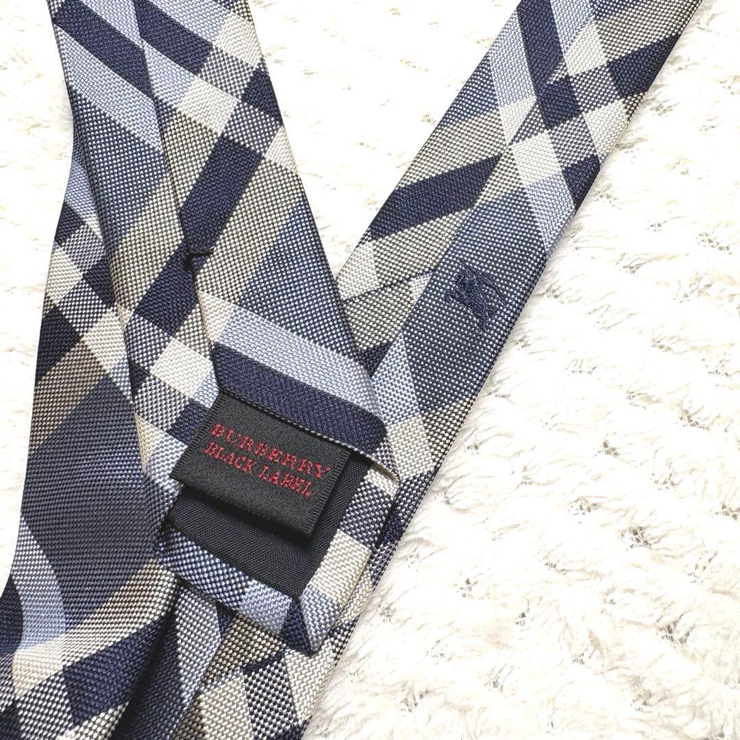 美品✨ BURBERRY BLACK LABEL シルク ネクタイ 総柄 ブルー