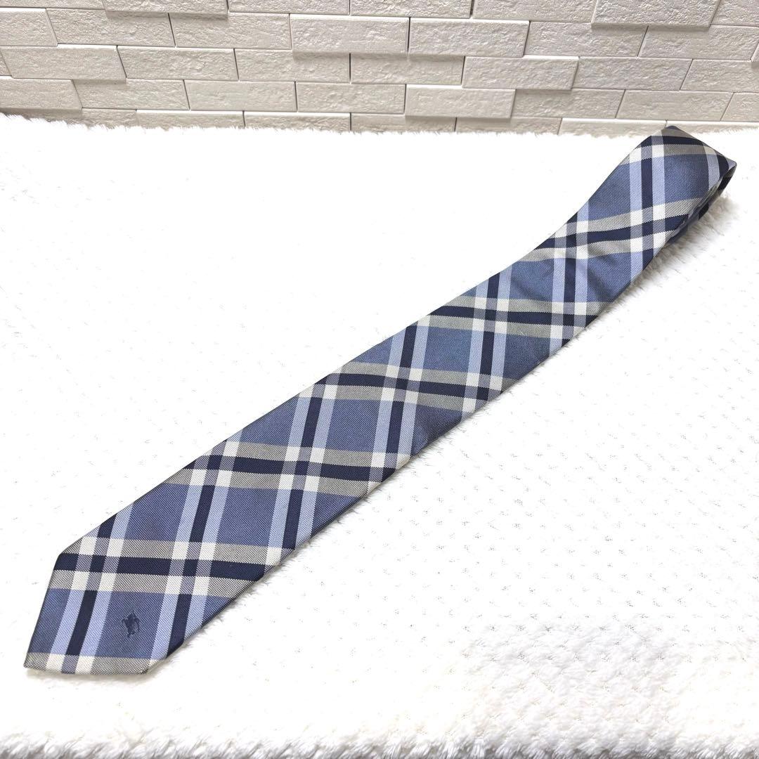 美品✨ BURBERRY BLACK LABEL シルク ネクタイ 総柄 ブルー