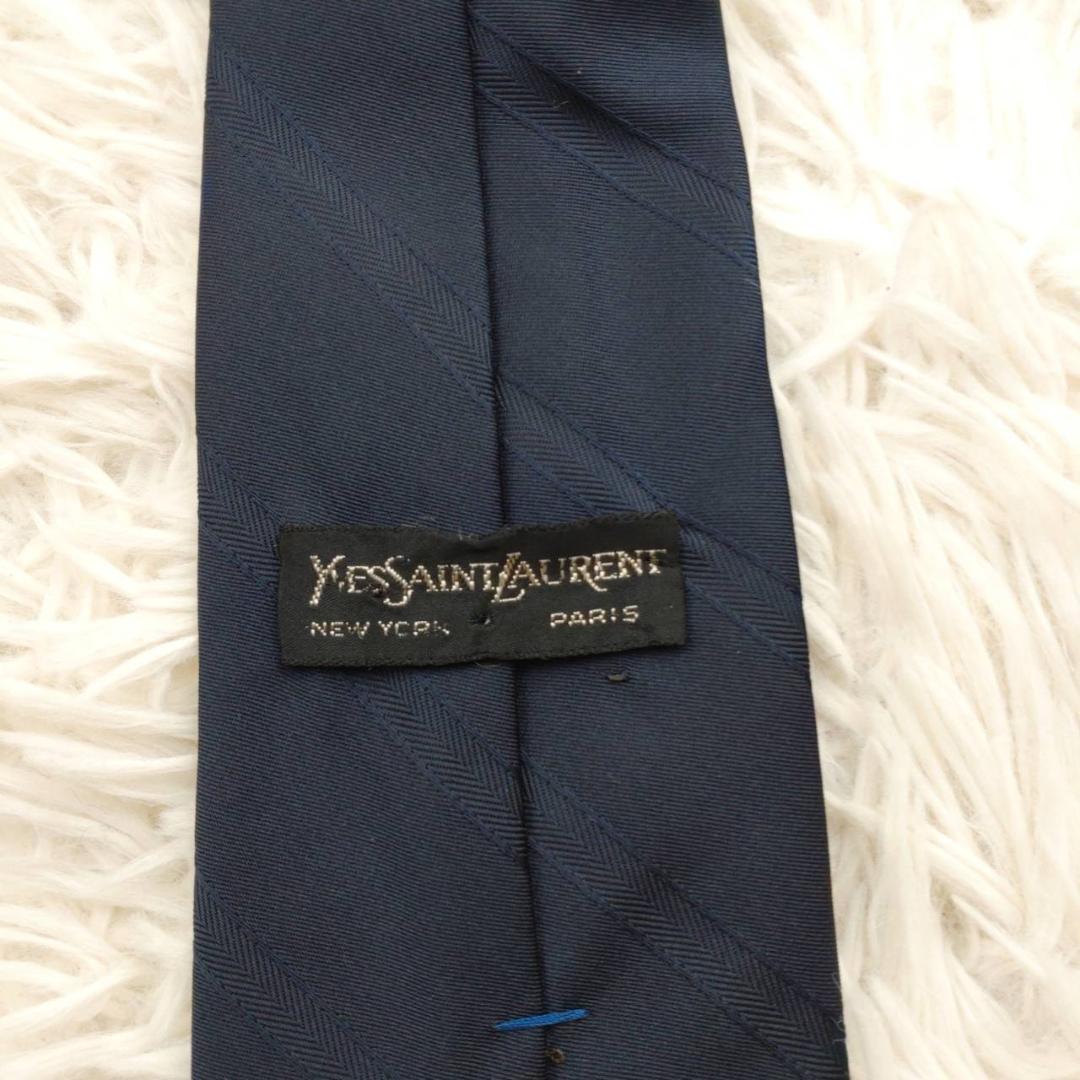 イヴサンローラン 高級シルクネクタイ 総柄(YSLロゴ） ネイビー