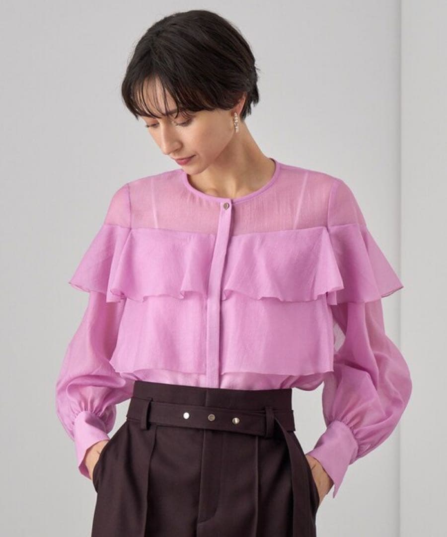 【美品】ANAYI シアーオーガンジーラッフルブラウス 38
